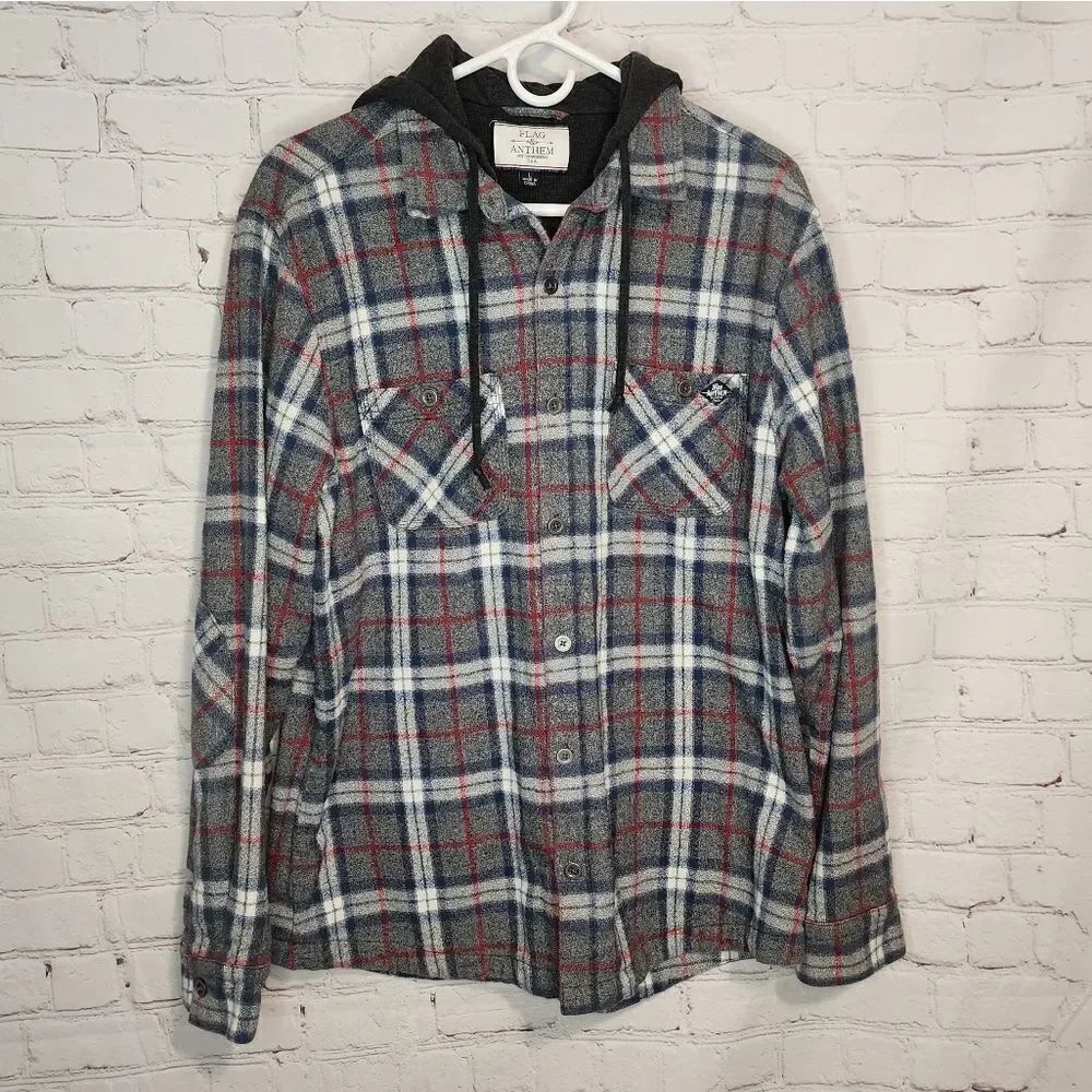 Men's Flag & Anthem flannel hoodie, size Large